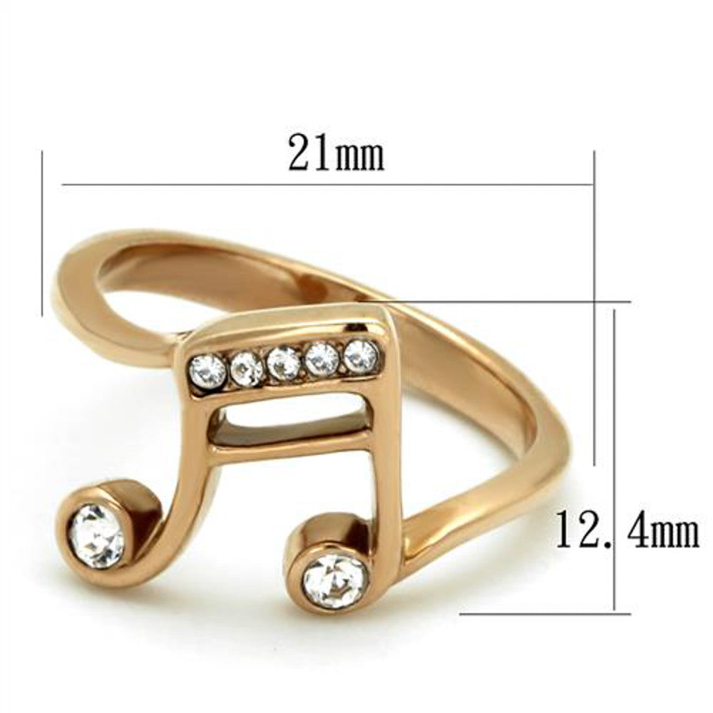 ARTK2130 Stainless Steel Rose Gold Plated Crystal Musical Note Fashion Ring Women Size 5-10